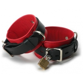 Stricte cuir luxe noir et rouge fermeture poignets