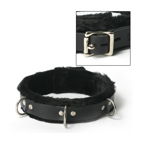 Strict Leather Narrow Fur Lined Locking Collar