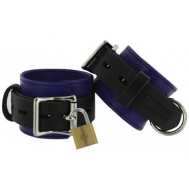 Estrito de couro azul e preto Deluxe algemas bloqueio
