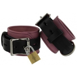Estrito de couro rosa e preto Deluxe algemas bloqueio