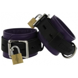 Estrito couro roxo e preto Deluxe algemas bloqueio