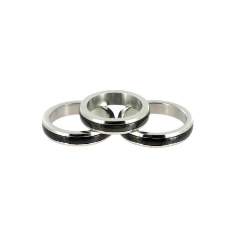 Chrome Stainless Steel Cock Ring with Black Band