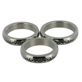 Chrome Stainless Steel Cock Ring with Tribal Design
