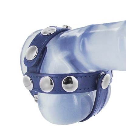 Blue Leather Cock and Ball Harness