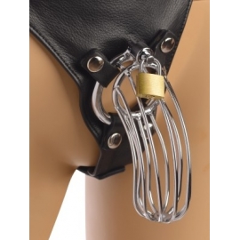 Cuir stricte chasteté masculine dispositif harnais