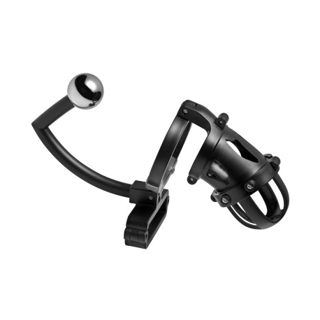 Oppressor Male Confinement Chastity Cage with Ball Clamp and Anal Hook