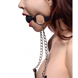 Entraver le bâillon-boule Silicone respirant avec pinces à seins