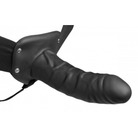 Hollow Silicone Strap On Dildo with Elastic Straps (Black)